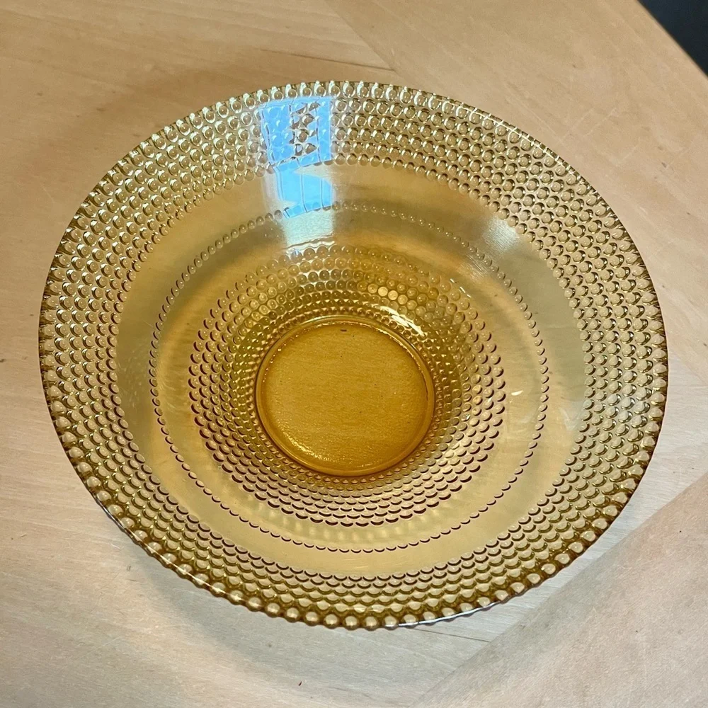 Vintage Amber Glass Cereal Desert Fruit Beaded Bullseye Bowl 6 1/2” X 2 1/8”